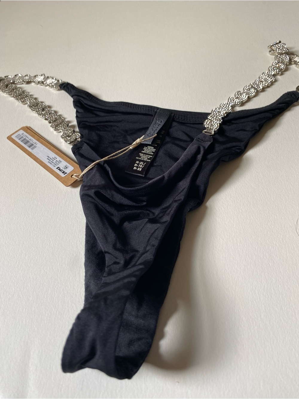SKIMS Jelly Sheer Crystal Logo Side Thong - Onyx M/XL Rhinestone Straps - NWT - Picture 8 of 12